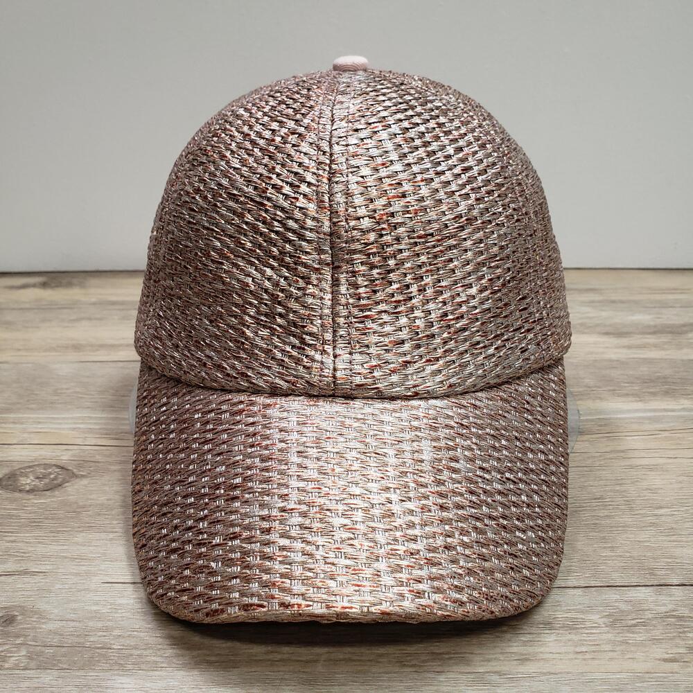 Steve Madden Metallic Straw Hat Cap Pink Woven Summer OS Womens Adjustable